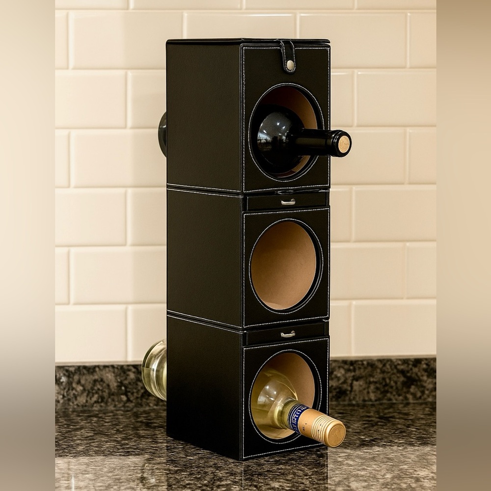new- Leather bottle/tumbler holder coaster and corkscrew set.